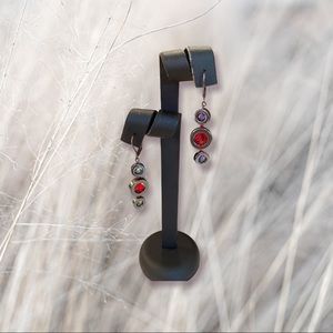 Handmade hematite earrings Swarovski color crystals.Stainless steel french hooks